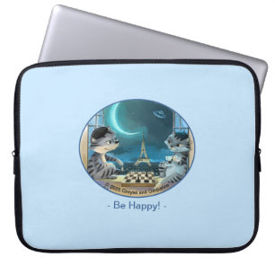 Cats Eiffel Tower - Night Happy Laptop Sleeve