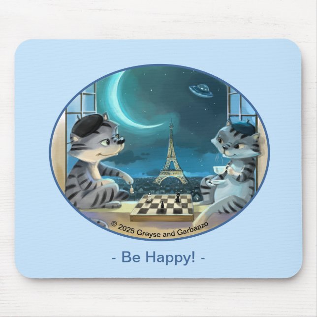 Cats Eiffel Tower - Night Happy Mousepad Mouse Pad (Front)