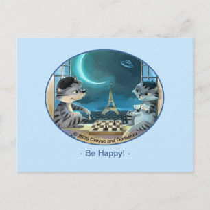 Cats Eiffel Tower - Night Happy Postcard