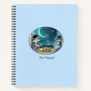 Cats Eiffel Tower - Night Happy Spiral Notebook