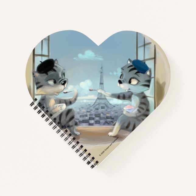 Cats & Eiffel Tower - Paris Heart Notebook (Front)