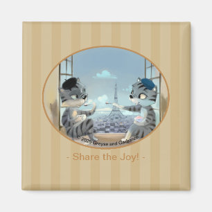 Cats & Eiffel Tower - Paris Joy Square Magnet 2"