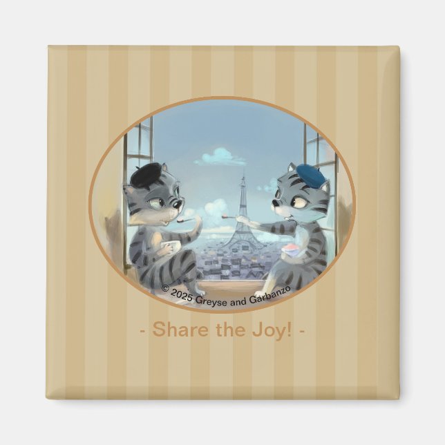 Cats & Eiffel Tower - Paris Joy Square Magnet 2"