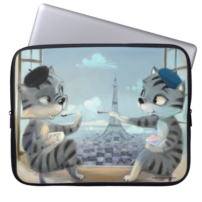 Cats & Eiffel Tower - Paris Laptop Sleeve (Var) (Front)