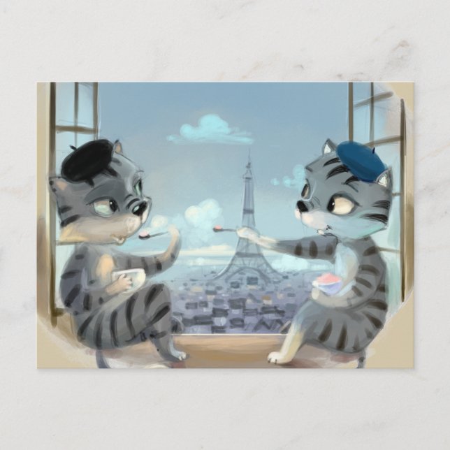 Cats & Eiffel Tower – Paris Postcard (Front)