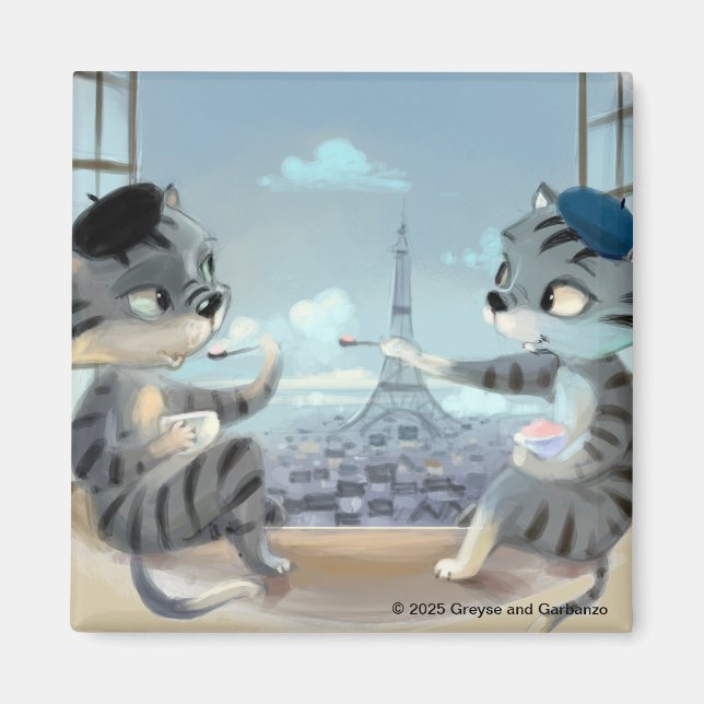 Cats & Eiffel Tower - Paris Square Magnet 2" (Front)