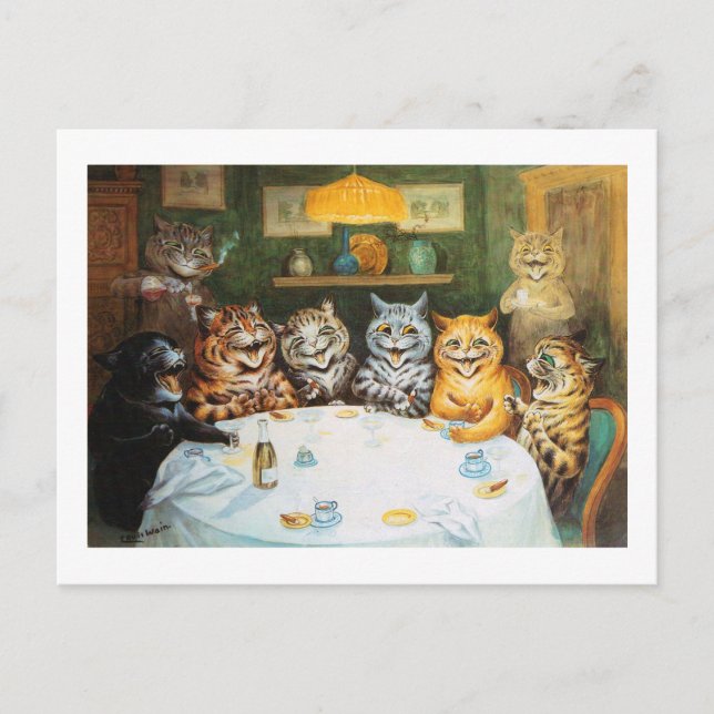 Cats Enjoying Cigars & Brandy, Louis Wain Postcard (Front)
