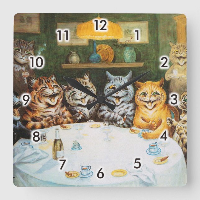 Cats Enjoying Cigars & Brandy, Louis Wain Square Wall Clock (Front)