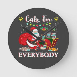 Cats Everybody Christmas Round Clock