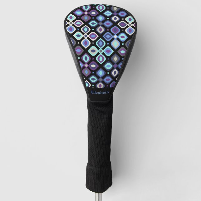 Cats-eye 70's inspired geometric floral golf head cover (Front)