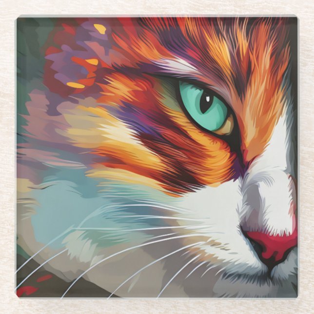 Cat's Eye Design Glass Coaster (Front)