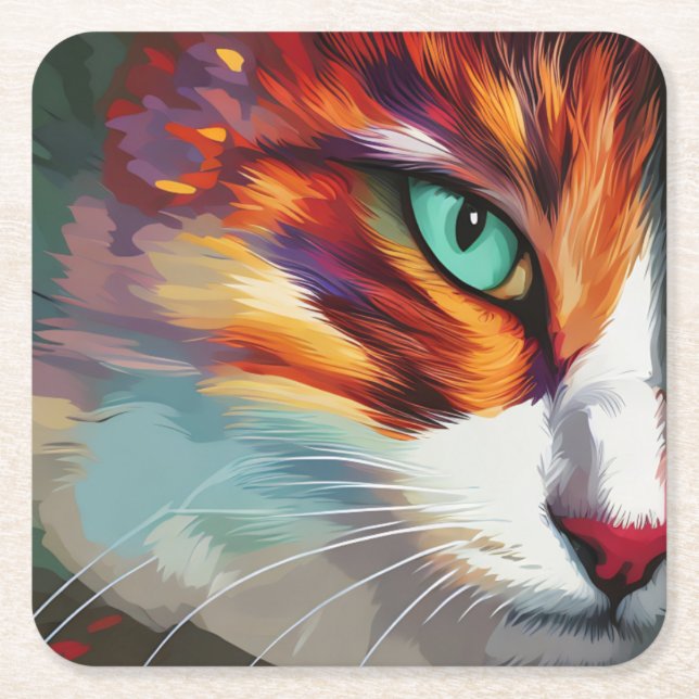 Cat's Eye Design Square Paper Coaster (Front)