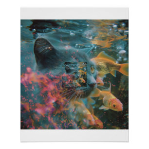 Cat's Eye Underwater Goldfish View Poster