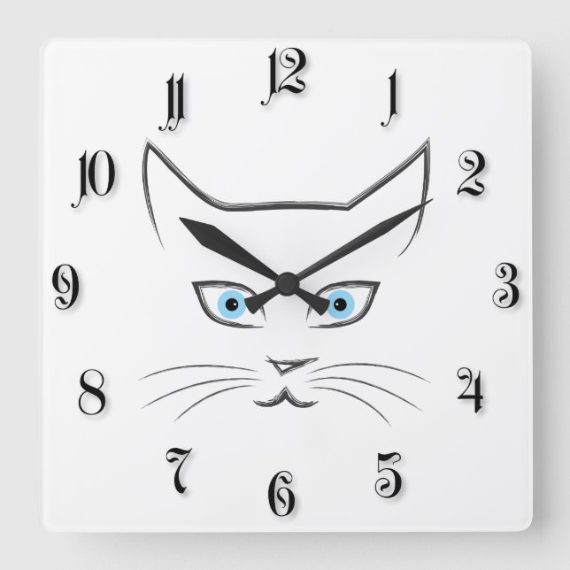 Cat's face square wall clock (Front)