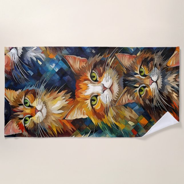 Cats Faces Animals Art  Beach Towel (Front)