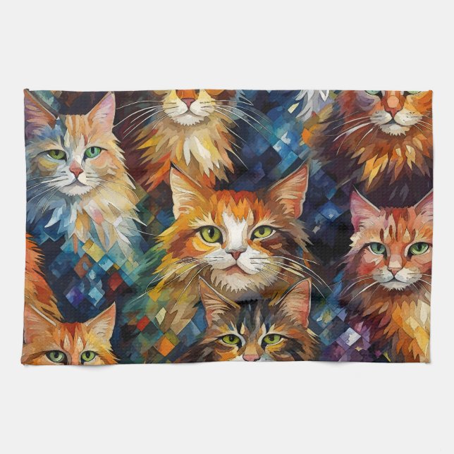 Cats Faces Animals Art  Tea Towel (Horizontal)