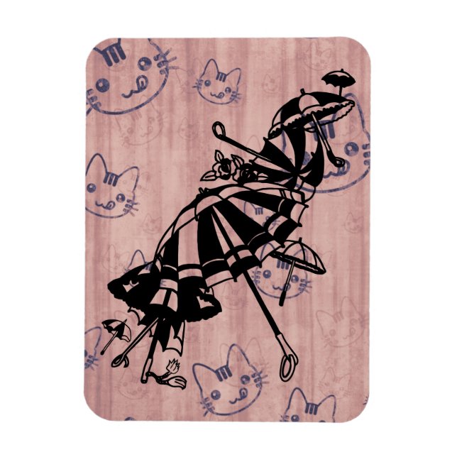 Cats Faces Parasols Umbrellas Ink art drawing   Magnet (Vertical)