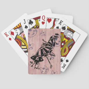Cats Faces Parasols Umbrellas Ink art drawing Playing Cards