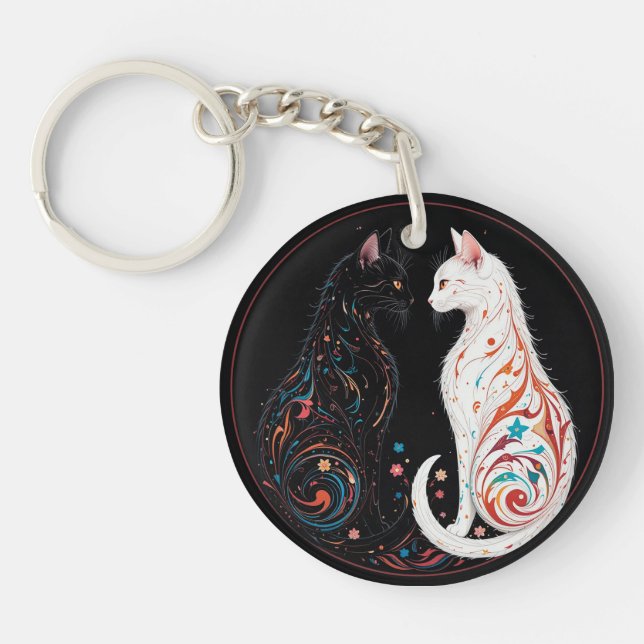 Cats facing each other key ring (Front)