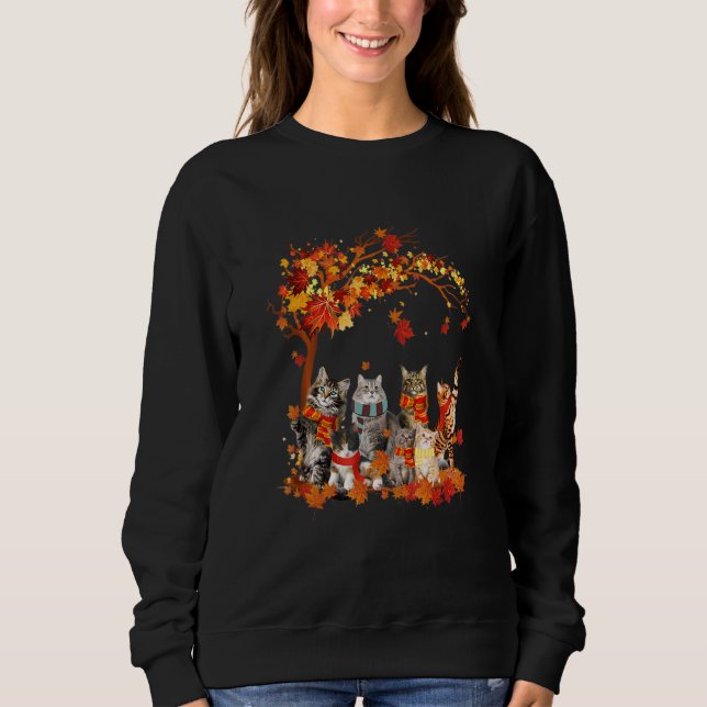 Cats Fall Autumn Leaf  Thanksgiving Cat Sweatshirt (Front)