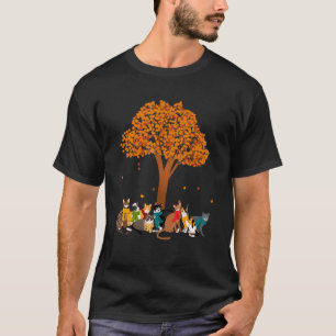 Cats Fall Autumn Leaf Tree   Season Fan Calendar E T-Shirt