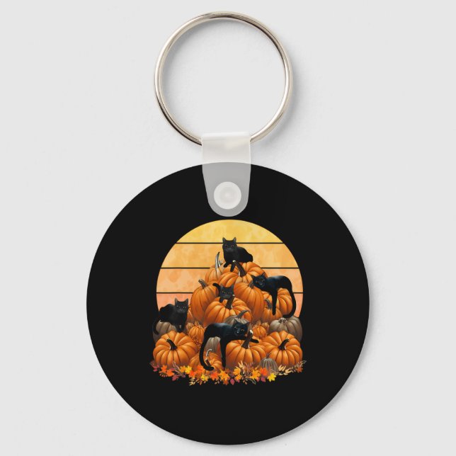 Cats Fall Autumn Pumpkins Thanksgiving Matching  Key Ring (Front)