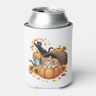 Cats Fall Autumn Pumpkins Thanksgiving Sunflower C Can Cooler