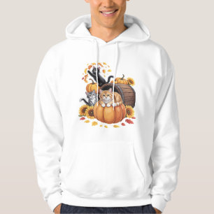 Cats Fall Autumn Pumpkins Thanksgiving Sunflower C Hoodie