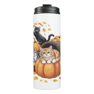 Cats Fall Autumn Pumpkins Thanksgiving Sunflower C Thermal Tumbler