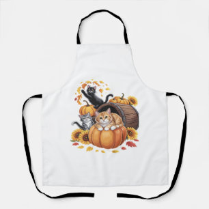 Cats Fall Autumn Pumpkins Thanksgiving Sunflower O Apron