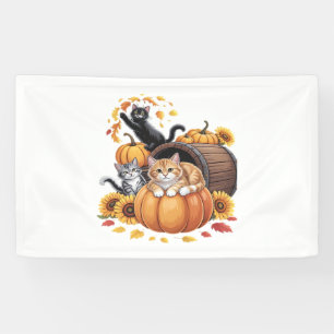 Cats Fall Autumn Pumpkins Thanksgiving Sunflower O Banner