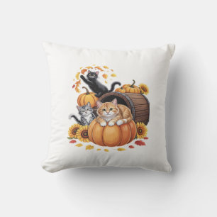 Cats Fall Autumn Pumpkins Thanksgiving Sunflower O Cushion