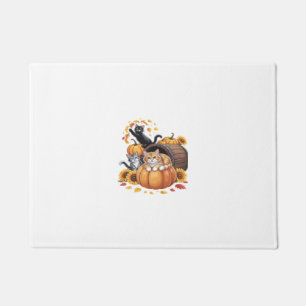 Cats Fall Autumn Pumpkins Thanksgiving Sunflower O Doormat