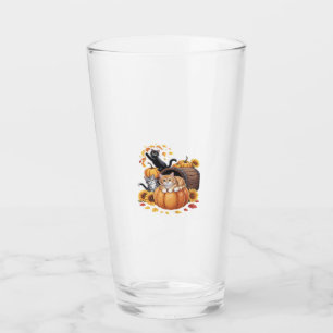 Cats Fall Autumn Pumpkins Thanksgiving Sunflower O Glass