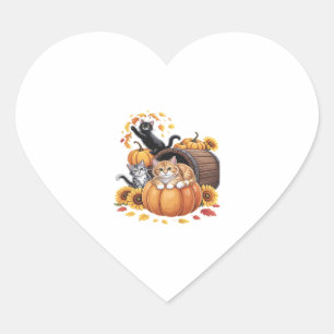 Cats Fall Autumn Pumpkins Thanksgiving Sunflower O Heart Sticker