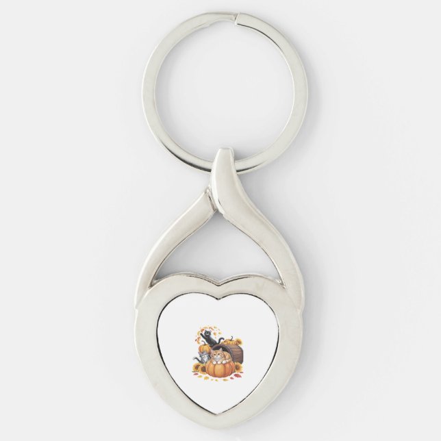 Cats Fall Autumn Pumpkins Thanksgiving Sunflower O Key Ring (Front)