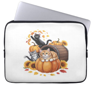 Cats Fall Autumn Pumpkins Thanksgiving Sunflower O Laptop Sleeve