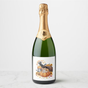 Cats Fall Autumn Pumpkins Thanksgiving Sunflower O Sparkling Wine Label