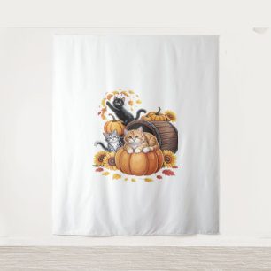Cats Fall Autumn Pumpkins Thanksgiving Sunflower O Tapestry