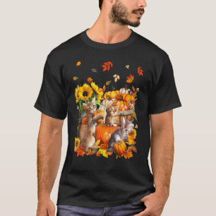 Cats Fall Autumn Pumpkins Thanksgiving Sunflower T-Shirt