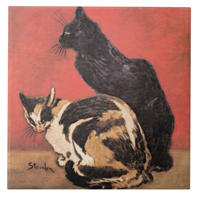 Cats, fine art painting by Theophile Steinlen, Ceramic Tile (Front)