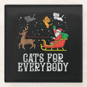 Cats For Everybody Christmas Cat Funny Women Santa Glass Coaster