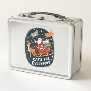 Cats For Everybody Christmas Cat Funny Xmas Women Metal Lunch Box