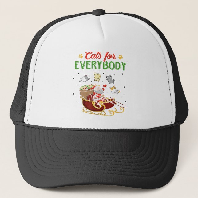 Cats For Everybody Christmas Cat Lover Funny Trucker Hat (Front)