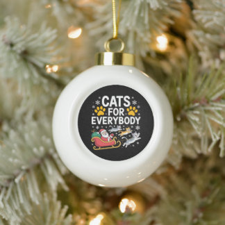 Cats For Everybody Christmas Santa Sleigh Snow Ceramic Ball Christmas Ornament