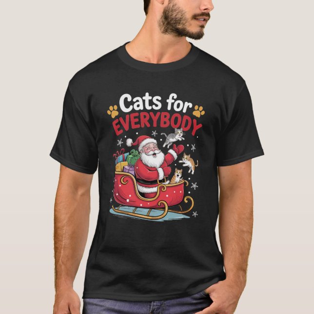 Cats for Everybody Funny Santa Cat Ugly Christmas  T-Shirt (Front)