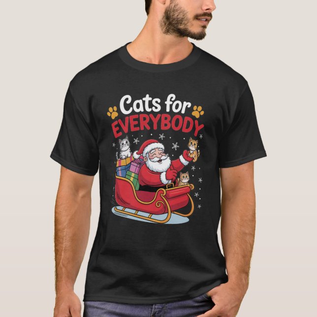 Cats for Everybody Funny Santa Cat Ugly Christmas  T-Shirt (Front)
