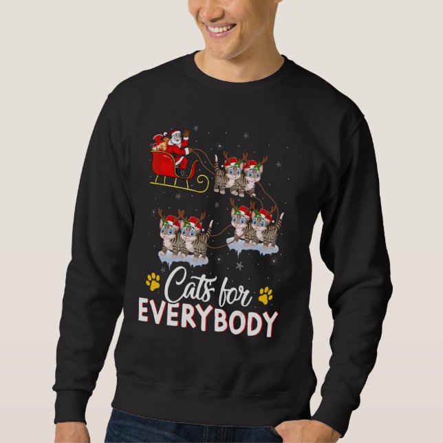 Cats For Everybody Xmas Santa Sleigh Cat Christmas Sweatshirt (Front)