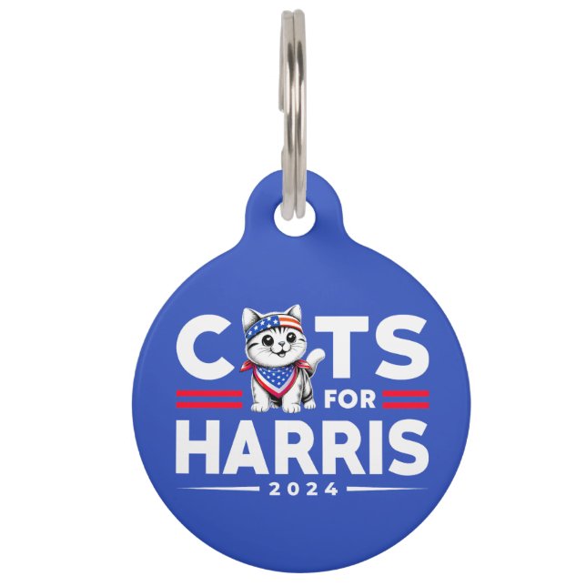 Cats for Harris 2024 election   Pet Tag (Front)