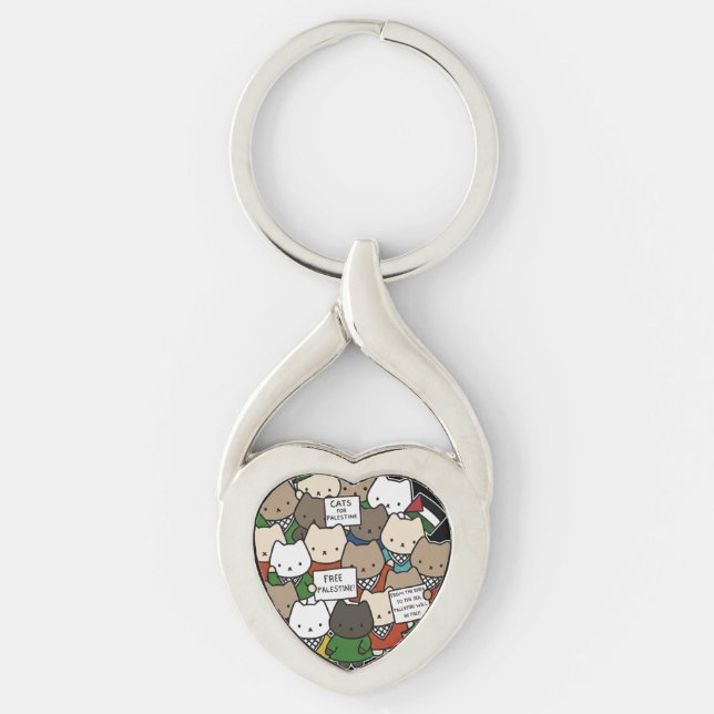 Cats for Palestine – Kawaii Cats for Justice Key Ring (Front)